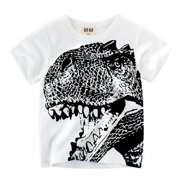 Bysome Boys Tshirts Tops Crew Neck Short Sleeve T-Shirts Dinosaur Print Fashion Soft Summer Boy Tops White Size 5-6 Years