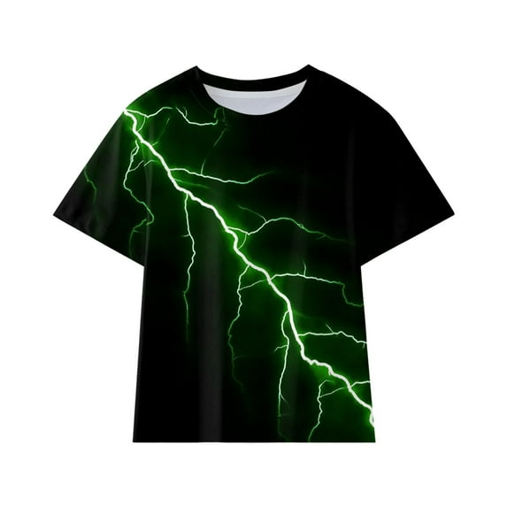 Bysome Boys Tshirts Tops Size 3-4 Years Green Lightning 3D Printing Lightweight Casual T-Shirts Crew Neck Short Sleeve Summer Boy Tops