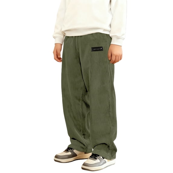 Bysome Child Boys Casual Pants Straight Leg Loose Fit Trousers Elastic Waist Drawstring With Pockets Warm Boys Pants Size 5-6 Years