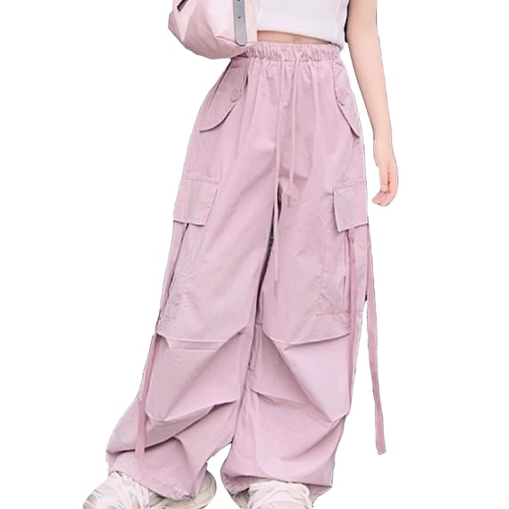 Bysome Child Girls Cargo Pants Wide Leg Casual Loose Fit Trousers Elastic Waist Breathable Fall Pants Size 8-10 Years