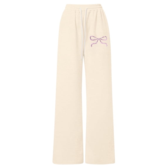 Bysome Child Girls Casual Pants Bowtie Print Relaxed Fit Trousers Drawstring Elastic Waist Active Fall Pants Size 8-9 Years
