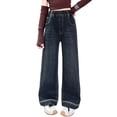 thumbnail image 1 of Bysome Child Girls Casual Pants Wide Leg Relaxed Fit Jeans Elastic Waist With Pockets Fall Pants Size 10-11 Years, 1 of 9