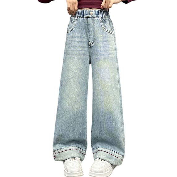 Bysome Child Girls Pants Wide Leg Baggy Wide Leg Jeans Elastic Waist Cute Fall Pants Size 5-6 Years