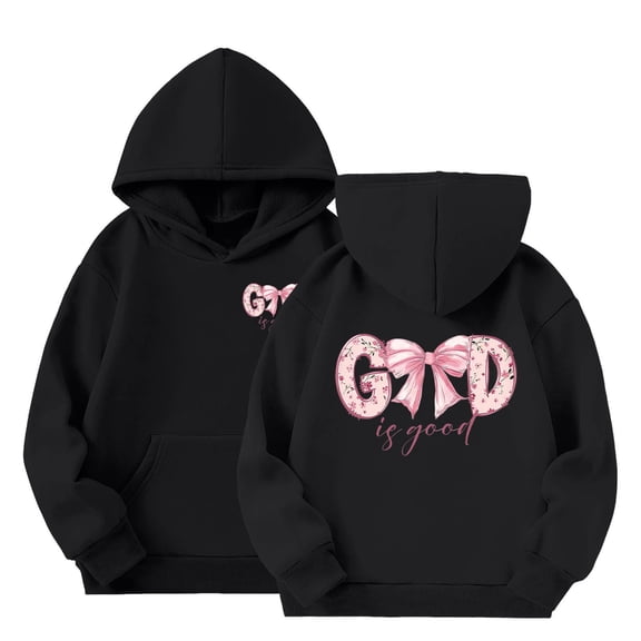 Bysome Child Little Girls Hoodies Long Sleeve Letter Print Playful Hooded Fashion Pullover Tops Black Size 7-8 T