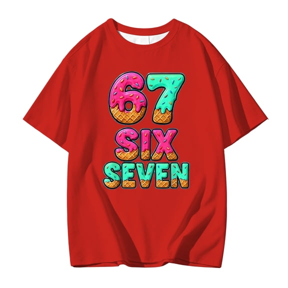 Bysome Child Little Girls Tops Crew Neck Trendy Fashion Shirts Number Print Short Sleeve Red Tee Size 3-4 T