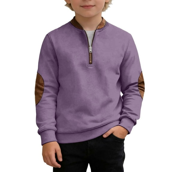 Bysome Child Sweatshirts For Little Boys Solid Color Breathable Long Sleeve Crew Neck Playful Purple Pullover Tops Size 10-11 T