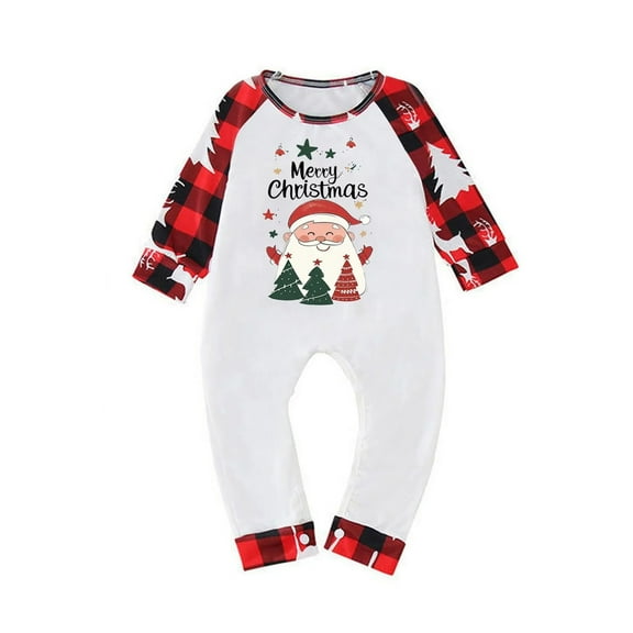 Bysome Christmas Pajamas For Family Baby Christmas Pajamas Set Crew Neck Long Sleeve Print Tops With Plaid Pants Winter Warm Soft Sleepwear Nightwear,Red,Size 0-3 Months