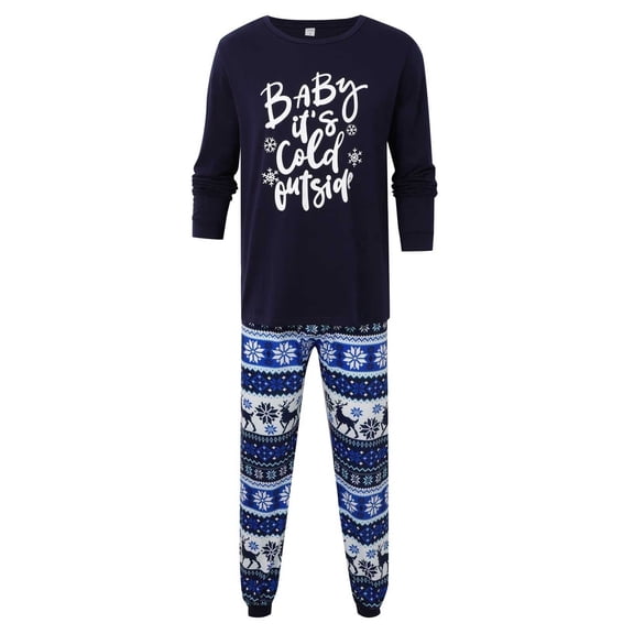 Bysome Christmas Pajamas For Family Christmas Men Pajamas Set Printed Crew Neck Long Sleeve Top With Trousers Sleepwear,Blue,Size Xxl