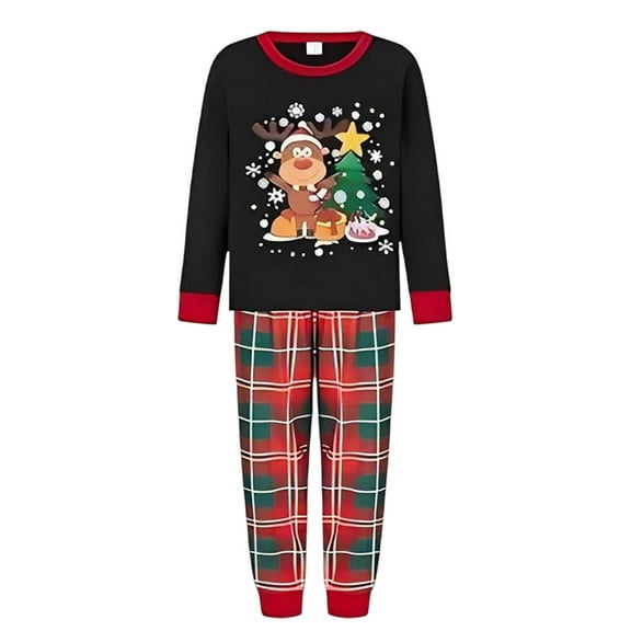 Bysome Christmas Pjs For Family Toddler Boy Girl Christmas Pajamas Cartoon Print Long Sleeve Top And Pants Two Piece Loungewear,Black,Size 5-6 Years