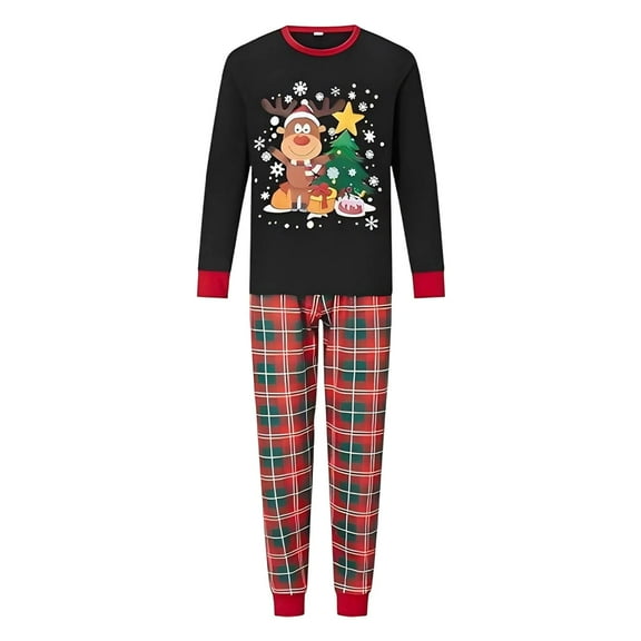 Bysome Cute Family Christmas Pajamas Matching Sets Mens Christmas Pajamas Cartoon Print Long Sleeve Top And Pants Two Piece Loungewear,Black,Size Xxl
