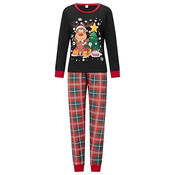 Bysome Cute Family Christmas Pajamas Matching Sets Womens Christmas Pajamas Cartoon Print Long Sleeve Top And Pants Two Piece Loungewear,Black,Size L