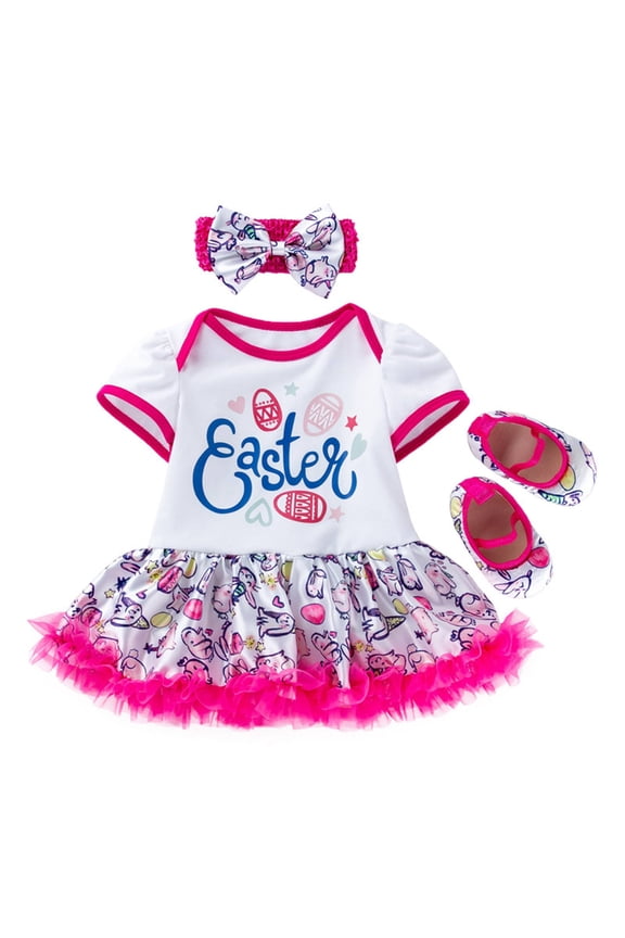Dress For Girl Easter Letter Print Short Sleeve Crew Neck Summer Mini Dress Easter Party Girl Dresses Size 3-6 Months Pink