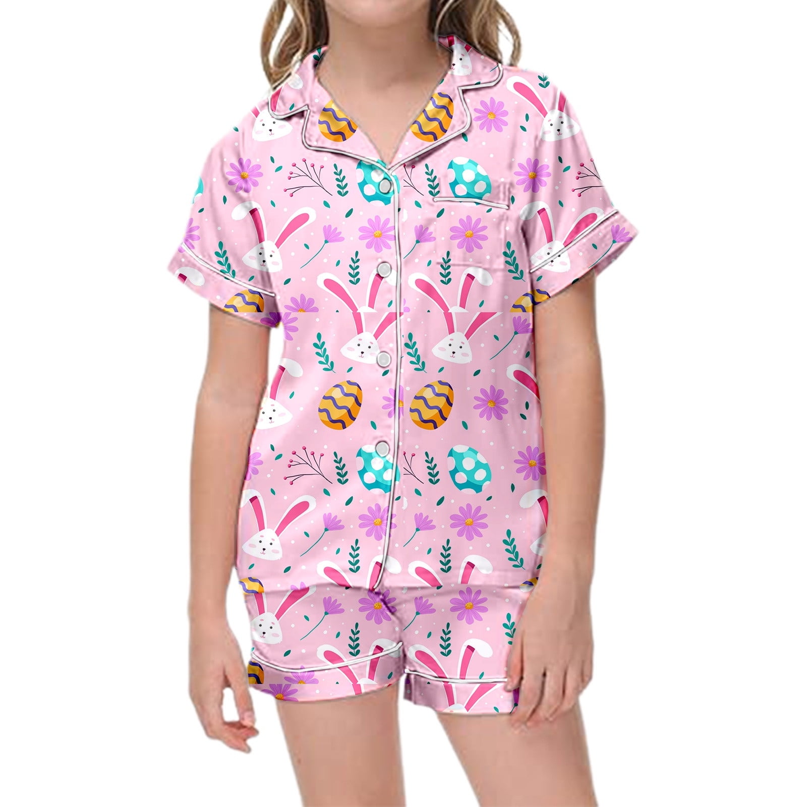 Bysome Easter Outfit Set For Girls Lapel Short Sleeve Tops With Shorts ...
