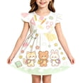 thumbnail image 1 of Bysome Girls Dress First Day of School Cartoon Print Short Sleeve Crew Neck Dresses Back to School Comfortable Girls Dress Size 5-6 Years White, 1 of 4