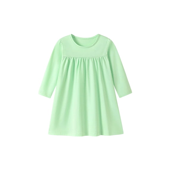 Bysome Girls Dress Solid Color Long Sleeve Crew Neck Dresses Comfortable Girls Dress Size 7-8 Years Light Green