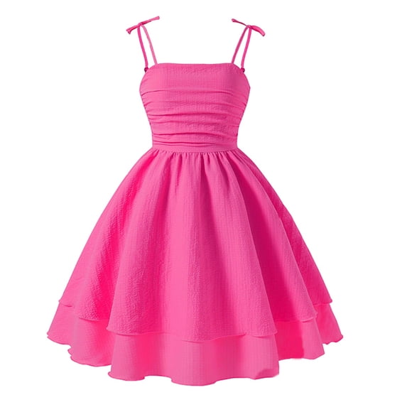 Bysome Girls Dress Solid Color Sleeveless Bowtie Spaghetti Strap Square Neck Summer Cozy Soft Girls Dresses Size 11-12 Years Red