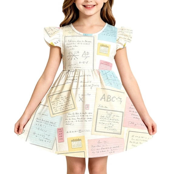 Bysome Girls Dresses Back to School Cartoon Print Short Sleeve Crew Neck Dress First Day of School Fashion Girls Dresses Size 3-4 Years White