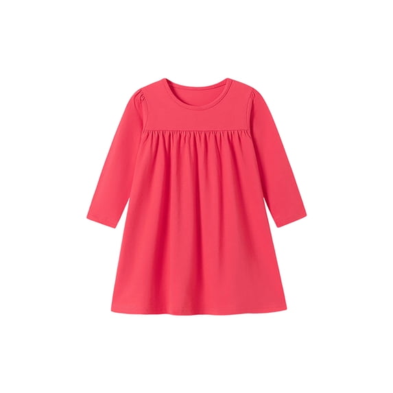 Bysome Girls Dresses Solid Color Long Sleeve Crew Neck Dress Smooth Girls Dresses Size 2-3 Years Red