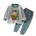 thumbnail image 1 of Bysome Girls Nightwear Cartoon Print Long Sleeve Crew Neck Shirt With Pants Homewear Casual Girls Nightwear Size 5-6 Years Dark Green, 1 of 3