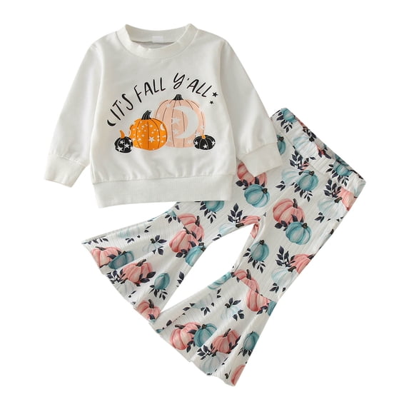 Bysome Girls Outfit Set Pumpkin Print Long Sleeve Crew Neck Tops With ...