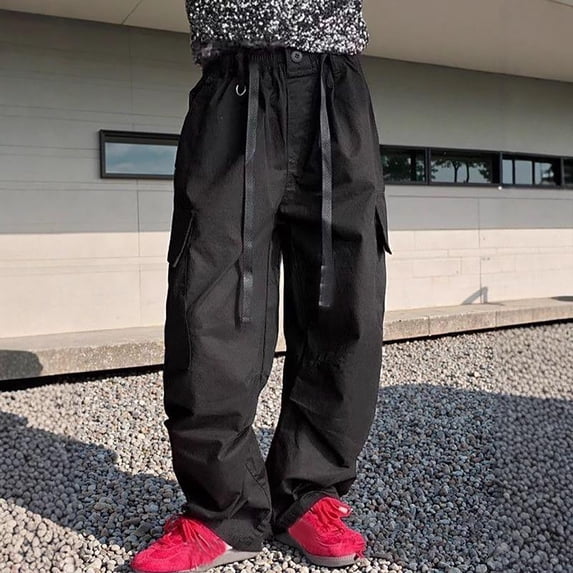 Bysome Girls Pants Solid Color Elastic Waist With Drawstring and Pockets Cargo Trousers Soft Girls Pants Size 5-6 Years Black