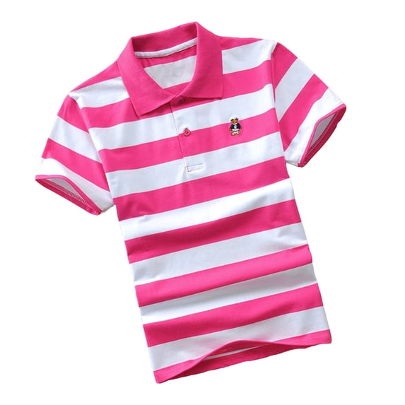 Bysome Girls Shirts Summer Striped Print Short Sleeve Lapel Neck Tops Comfortable Girl T-Shirt Size 6-7 Years Pink
