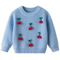 thumbnail image 1 of Bysome Girls Sweaters Cherry Embroidery Long Sleeve Crew Neck Autumn Soft Girls Sweaters Size 3-4 Years Blue, 1 of 7