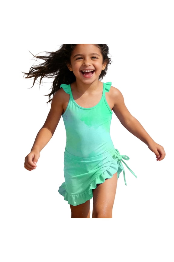 Girls Swim Wear Gradient Sleeveless Crew Neck Swimsuits Summer Fashion Girls Swimsuits Size 4-5 Years Green