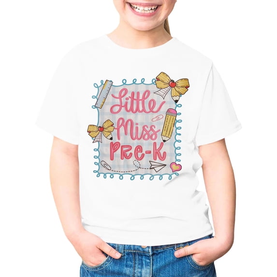 Bysome Girls Tops Summer Back to School Cartoon Print Short Sleeve Crew Neck Tees First Day of School Comfortable Girl Shirts Size 7-8 Years White