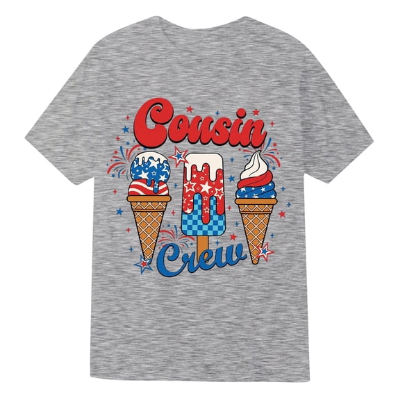 Bysome Boys Tops Summer Ice Cream Print Short Sleeve Crew Neck Tees Lightweight Boys Shirt Size 12-13 Years Grey
