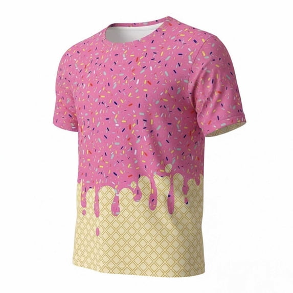 Bysome Boys Tops Summer Ice Cream Print Short Sleeve Crew Neck Tees Soft Boys Shirt Size 6-7 Years Pink