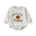 thumbnail image 1 of Bysome Halloween Onesie Baby Boy Girl Letter Pumpkin Print Romper Long Sleeve Crew Neck Grey Comfortable Casual Fall Winter Halloween Onesies For Baby Size 0-3 Months, 1 of 6