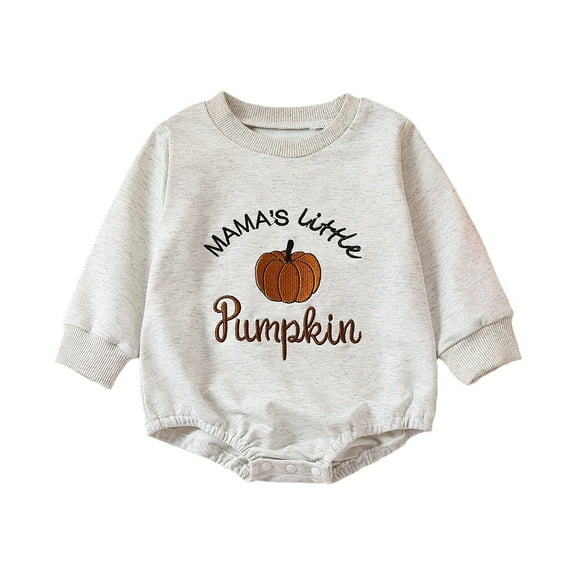 Bysome Halloween Onesie Baby Boy Girl Letter Pumpkin Print Romper Long Sleeve Crew Neck Grey Comfortable Casual Fall Winter Halloween Onesies For Baby Size 0-3 Months