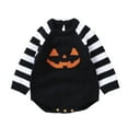 thumbnail image 1 of Bysome Halloween Onesie Baby Boy Girl Size 0-3 Months Black Long Sleeve Crew Neck Romper Stripe Pumpkin Print Casual Warm Fall Winter Halloween Onesies For Baby, 1 of 9