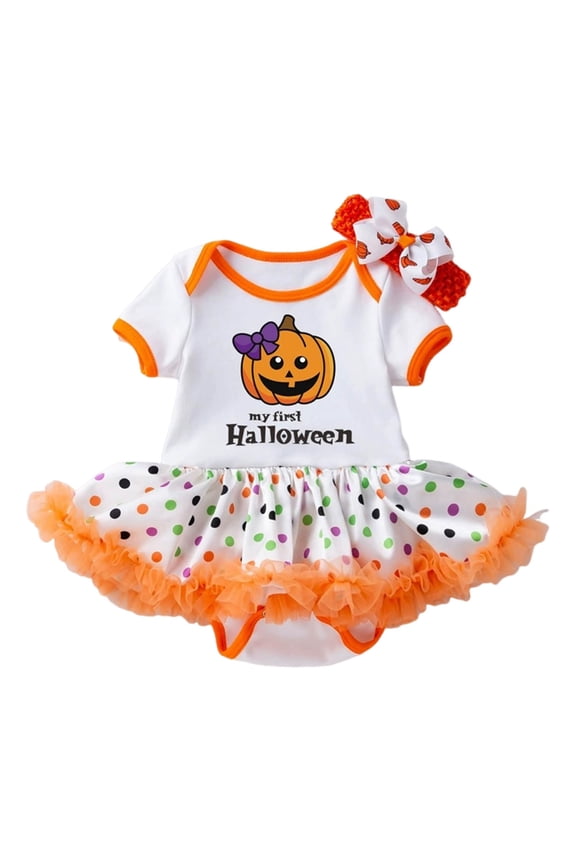 Halloween Onesie Baby Boy Girl Size 0-3 Months Gold Short Sleeve Crew Neck Romper Letter Pumpkin Print Casual Cute Fall Winter Halloween Onesies For Baby