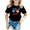 thumbnail image 1 of Bysome Independence Day Shirt Girls Toddler Flag Print Casual Patriotic Girls Tops Summer Crew Neck Short Sleeve Tshirts Black Size 10-11 Years, 1 of 6