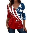 thumbnail image 1 of Bysome Independence Day Women Tops 4Th Of July Summer Star Print 3/4 Sleeve V Neck T-Shirts Breathable Women Shirt Size L, 1 of 5