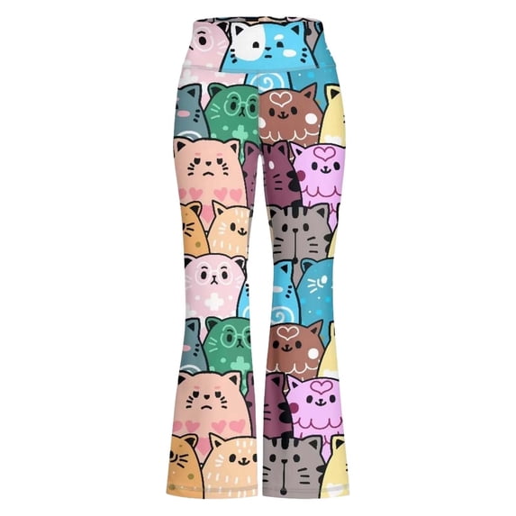 Bysome Girls Flared Pants Cartoon Graphic Slim Fit Long Trousers High Waist Breathable Fall Pants Size 1-2 Years