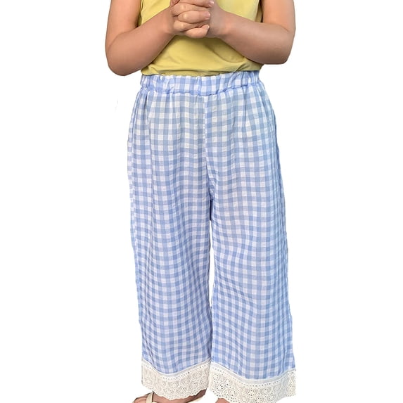 Bysome Girls Wide Leg Pants Plaid Print Relaxed Fit Trousers Elastic Waist Lightweight Fall Pants Size 18-24 Months