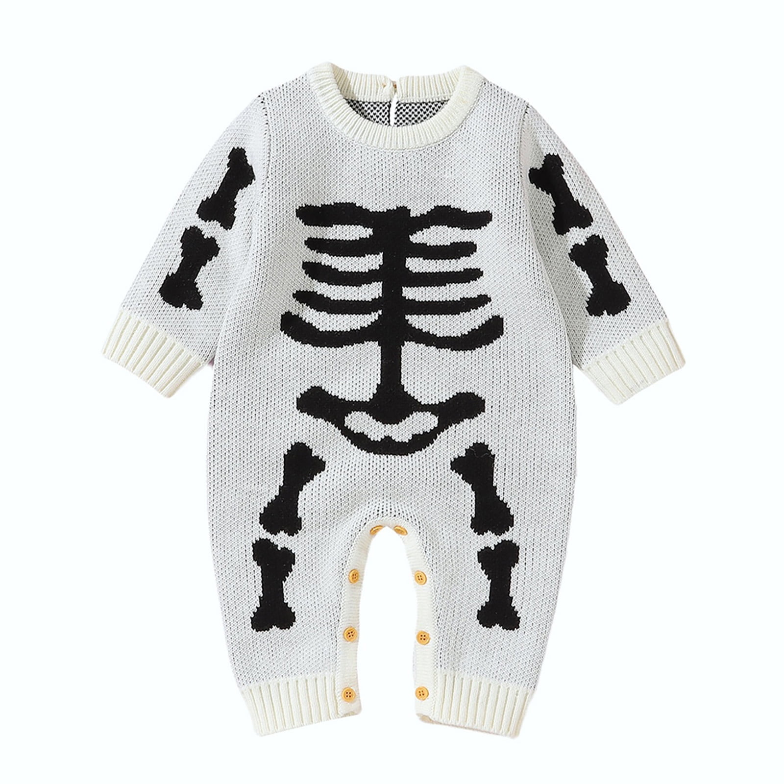 Bysome Halloween Romper Skull Print Soft Cute Fall Winter Romper Crew ...