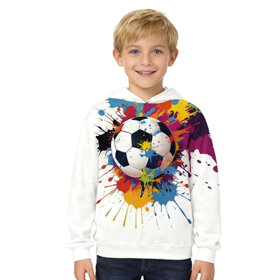 Bysome Little Boys Hoodies Child Breathable Hooded Long Sleeve Football Print Comfortable White Pullover Tops Size 5-6 T