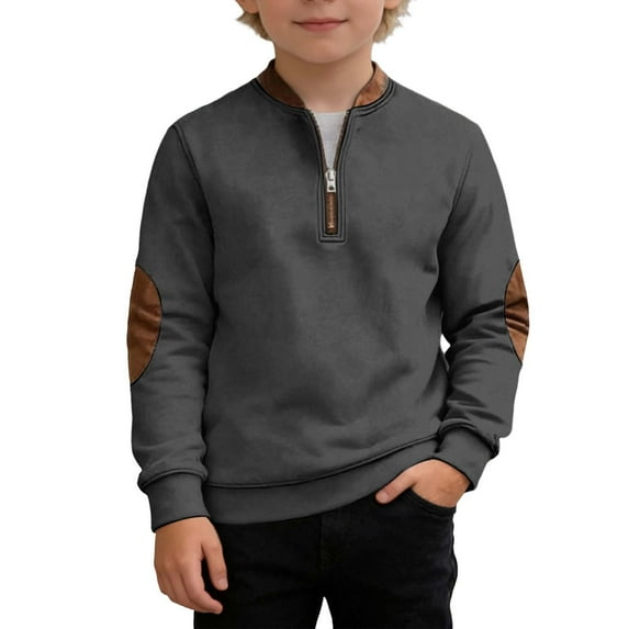 Bysome Little Boys Sweatshirts Child Playful Crew Neck Long Sleeve Solid Color Soft Dark Gray Pullover Tops Size 8-9 T
