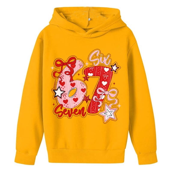 Bysome Little Girls Hoodies Child Playful Hooded Long Sleeve Number Print Trendy Yellow Pullover Tops Size 4-5 T