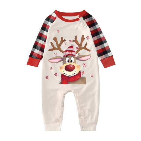 Bysome Matching Christmas Pajamas For Family Baby Christmas Pajamas Long Sleeve Crew Neck Winter Sleepwear,Beige,Size 3-6 Months