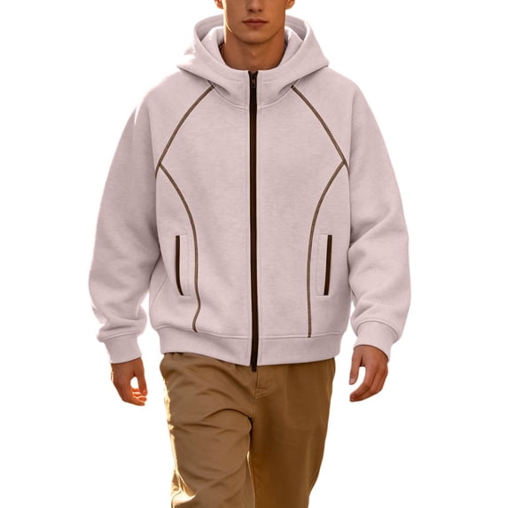 Bysome Men Hoodies Colorblock Zip Long Sleeve Hooded Tees Autumn Stylish Men Hoodie Size XL Pink