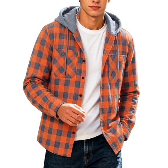 Bysome Men Hoodies Plaid Print Long Sleeve Hooded Tees Autumn Comfortable Men Hoodie Size M Red