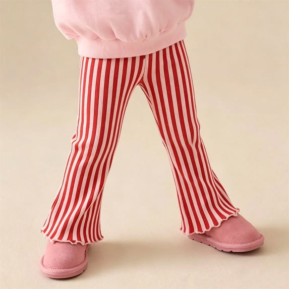 Bysome Pants For Girls Striped Print Elastic Waist Trousers Casual Girls Pants Size 12-24 Months Red