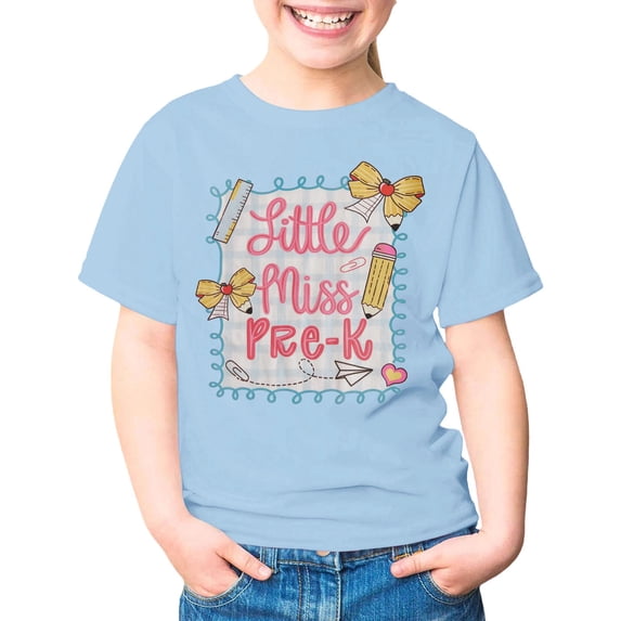 Bysome Summer Girls Shirts Back to School Cartoon Print Short Sleeve Crew Neck Tops First Day of School Casual Girl Tees Size 3-4 Years Sky Blue