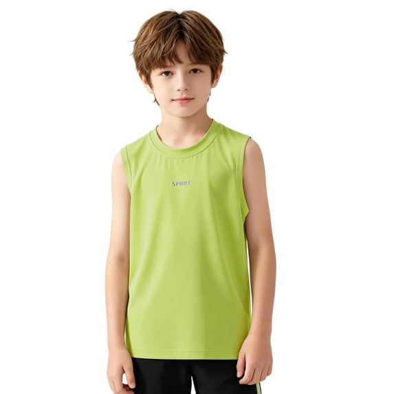 Bysome T-Shirts for Boys Solid Color Sleeveless Crew Neck Shirts Summer Casual Boys Top Size 3-4 Years Green