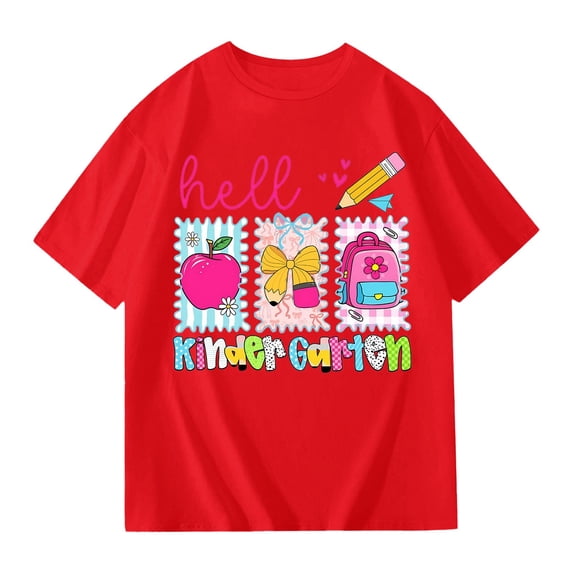 Bysome Tees for Girls Back to School Graphic Print Short Sleeve Crew Neck Shirts Summer First Day of School Lightweight Girl Tops Size 11-12 Years Red